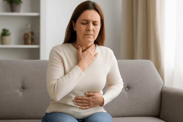 Woman showing Symptoms of Acid Reflux